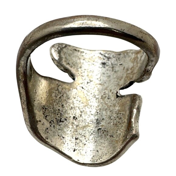 Boho Chic Leaf Motif Wrap Ring Distressed Silver Tone Rhinestones Whimsy Fairy - Picture 7 of 10